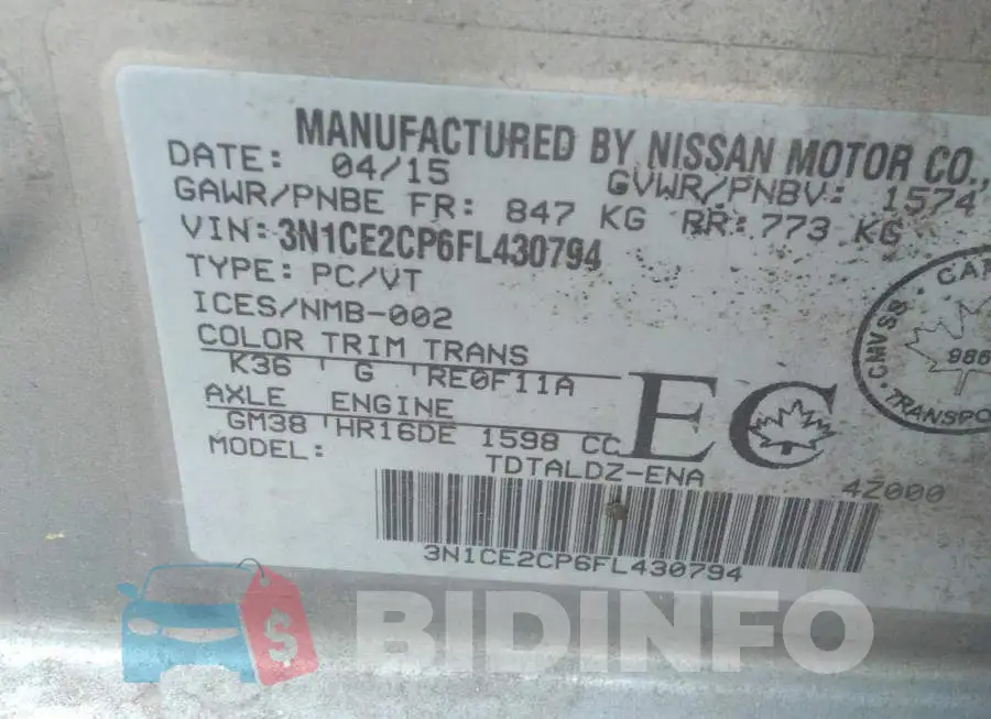 3N1CE2CP6FL430794 Photo# 9