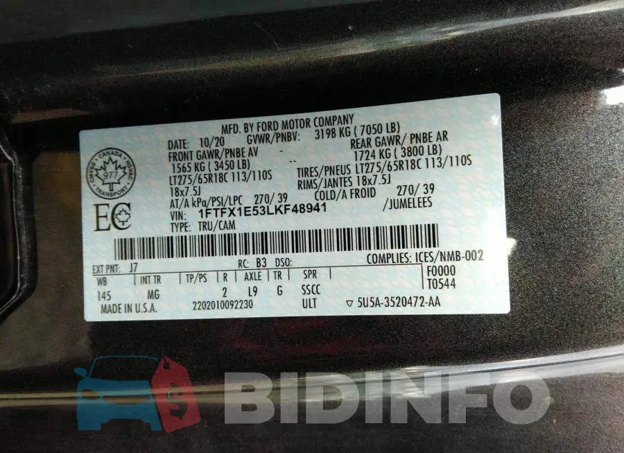 1FTFX1E53LKF48941 Photo# 9