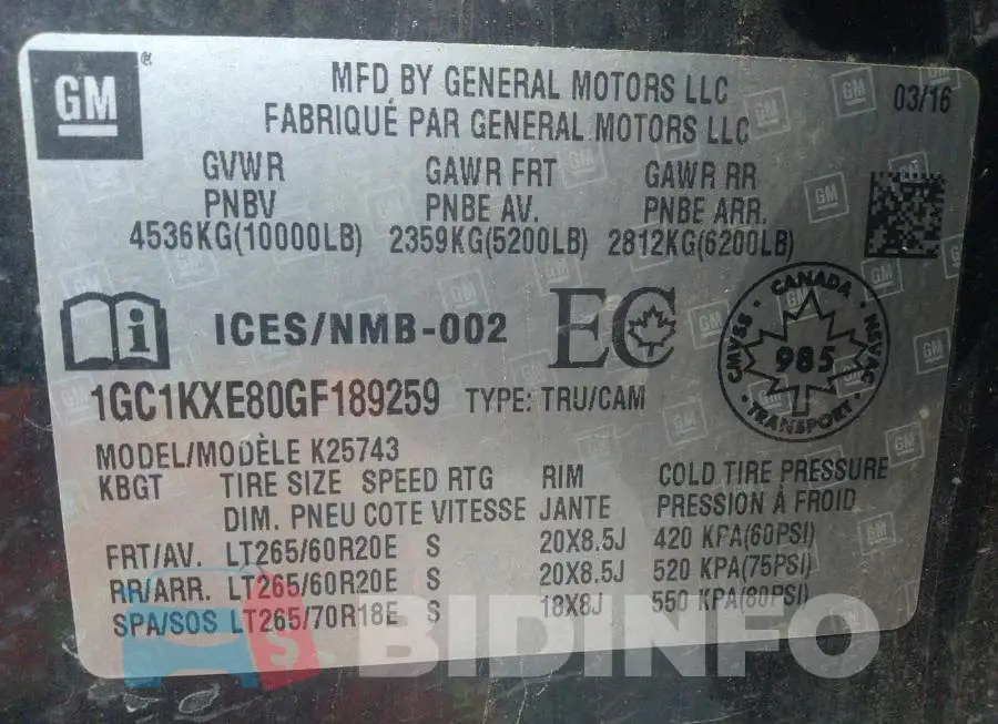 1GC1KXE80GF189259 Photo# 9