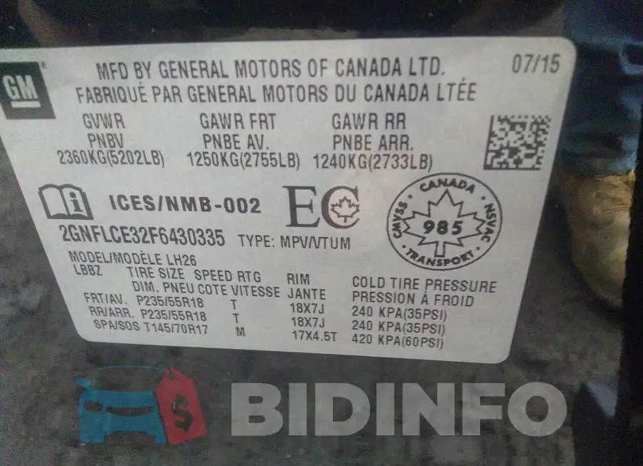2GNFLCE32F6430335 Photo# 9