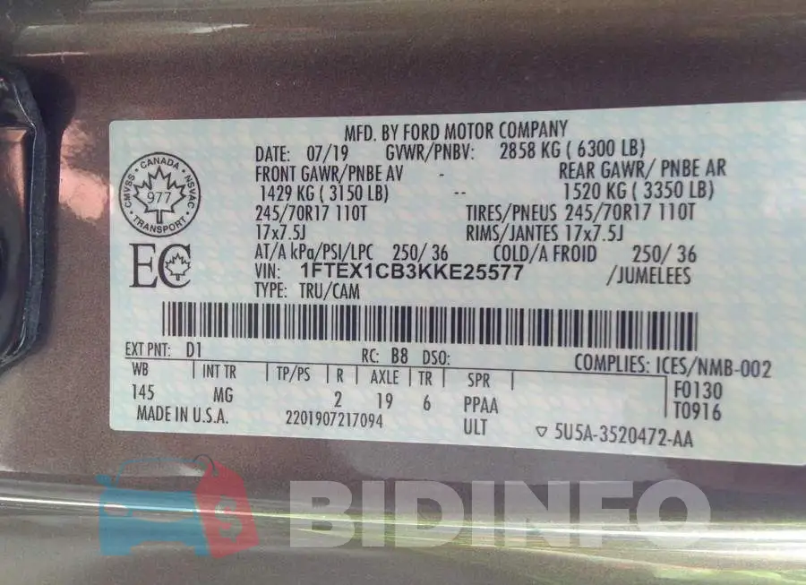 1FTEX1CB3KKE25577 Photo# 9