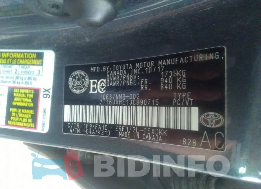 2T1BURHE1JC990715 Photo# 9