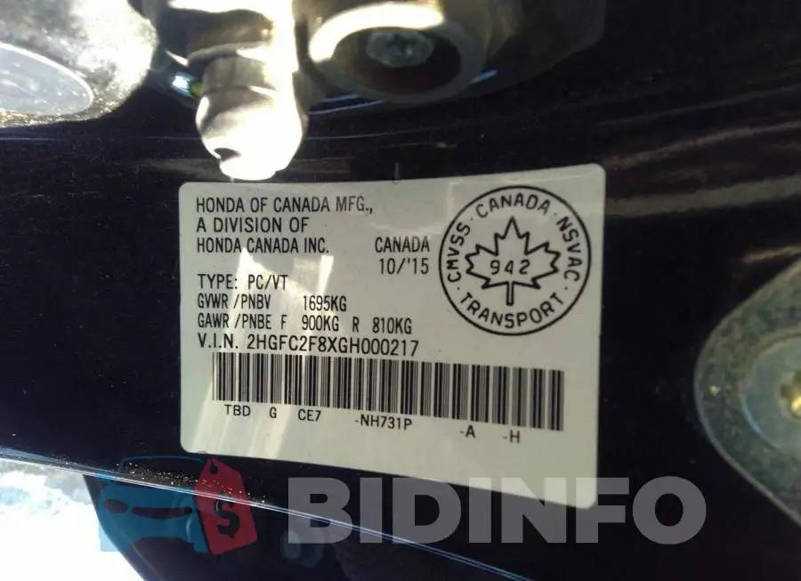 2HGFC2F8XGH000217 Photo# 9