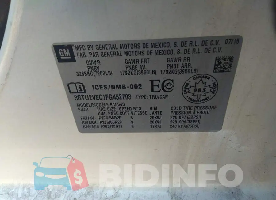 3GTU2VEC1FG452703 Photo# 9