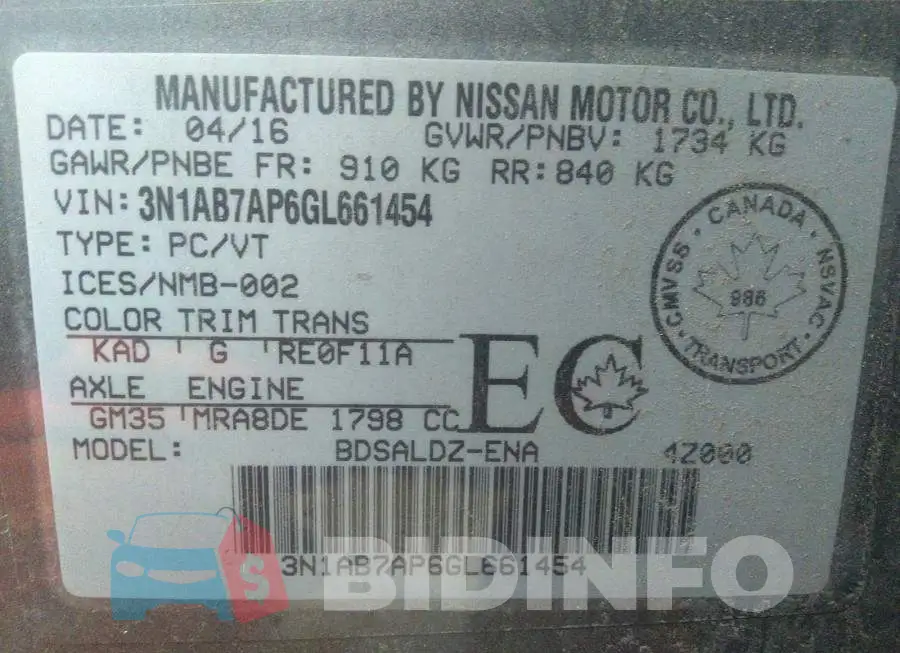 3N1AB7AP6GL661454 Photo# 9