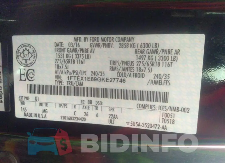 1FTEX1E89GKE27746 Photo# 9