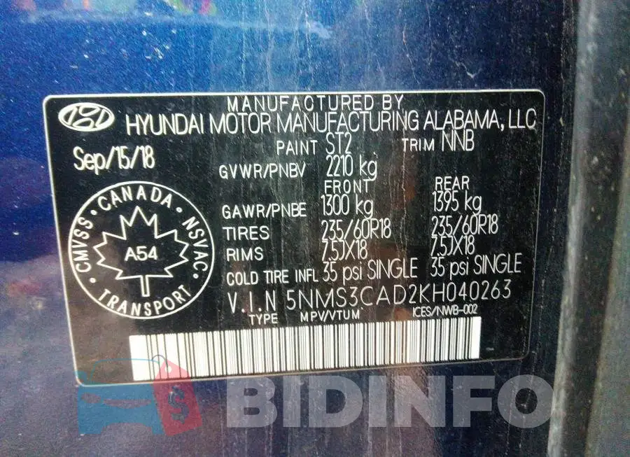 5NMS3CAD2KH040263 Photo# 9