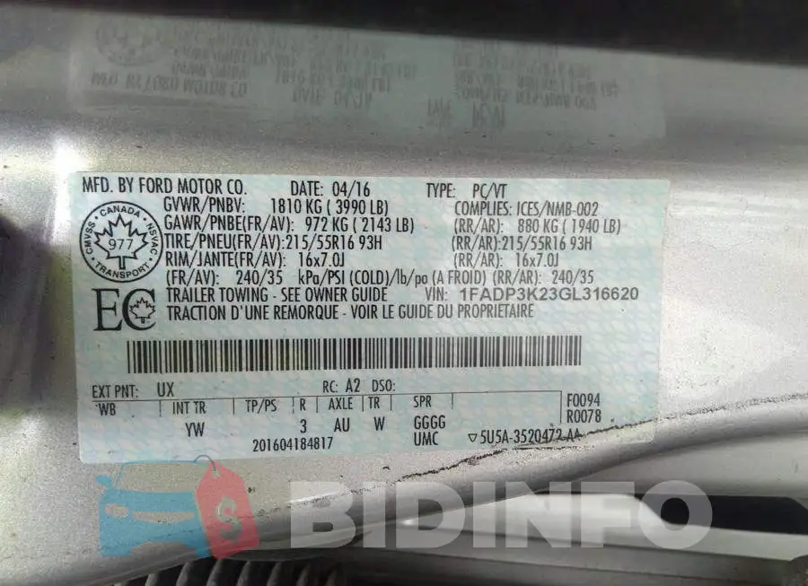 1FADP3K23GL316620 Photo# 9