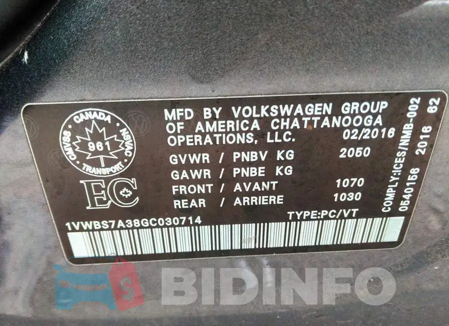 1VWBS7A38GC030714 Photo# 9