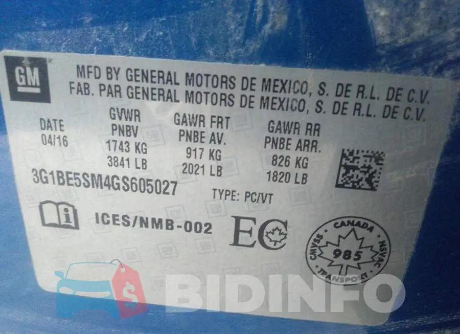 3G1BE5SM4GS605027 Photo# 9