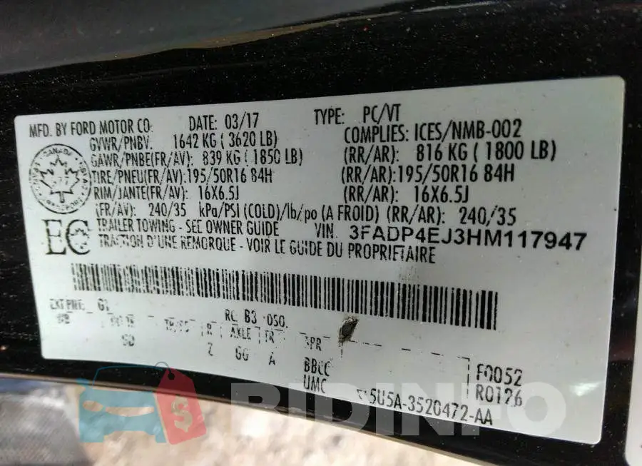 3FADP4EJ3HM117947 Photo# 9
