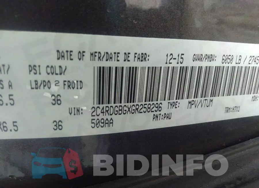 2C4RDGBGXGR258296 Photo# 9