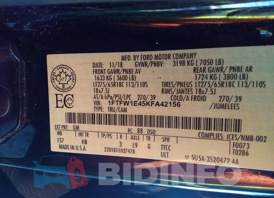 1FTFW1E45KFA42156 Photo# 9