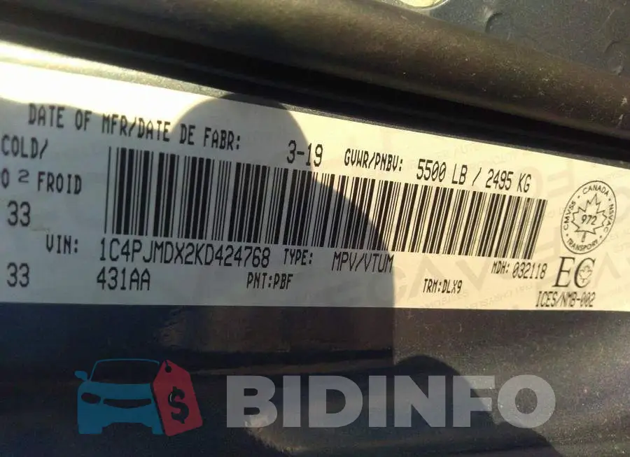 1C4PJMDX2KD424768 Photo# 9