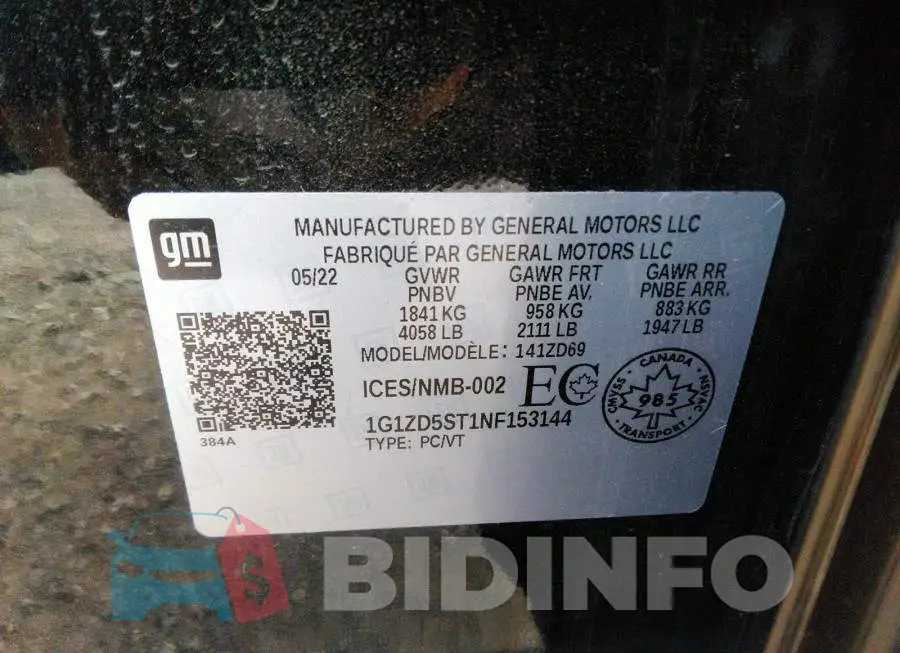 1G1ZD5ST1NF153144 Photo# 9