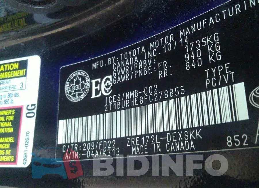 2T1BURHE8FC278855 Photo# 9