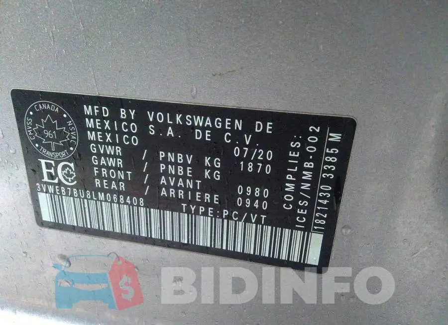 3VWEB7BU8LM068408 Photo# 9
