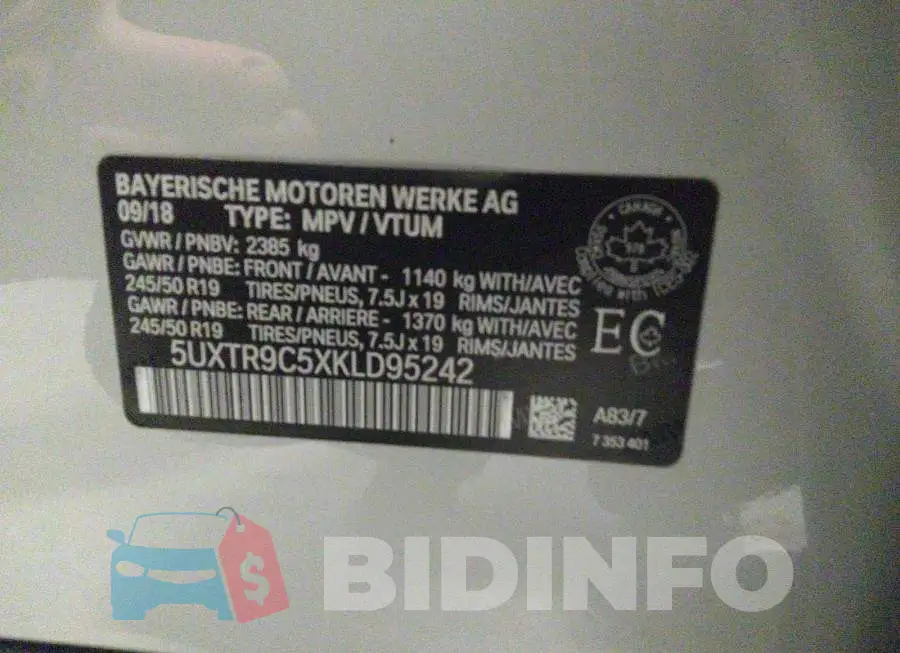 5UXTR9C5XKLD95242 Photo# 9