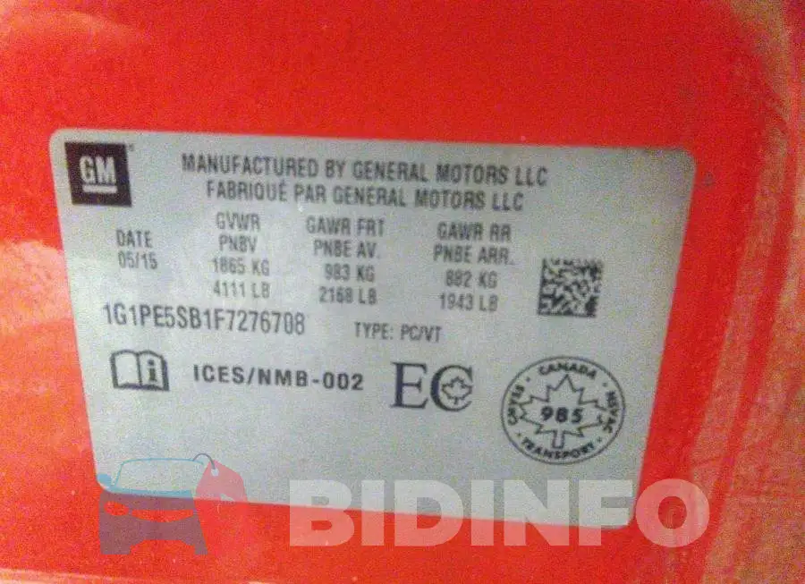 1G1PE5SB1F7276708 Photo# 9