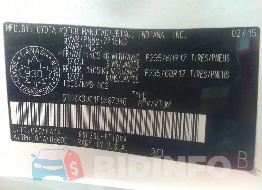5TDZK3DC1FS587046 Photo# 9