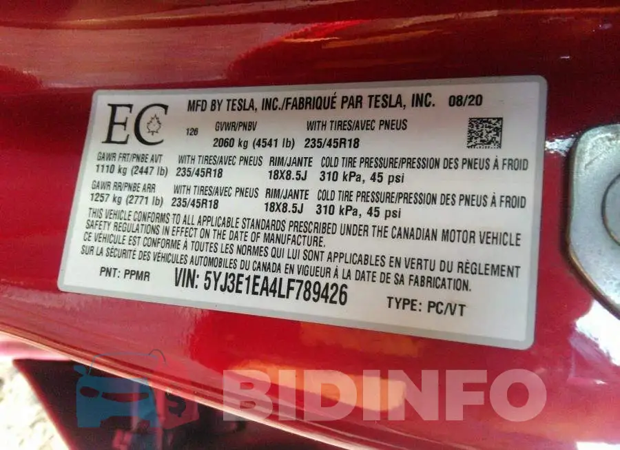 5YJ3E1EA4LF789426 Photo# 9