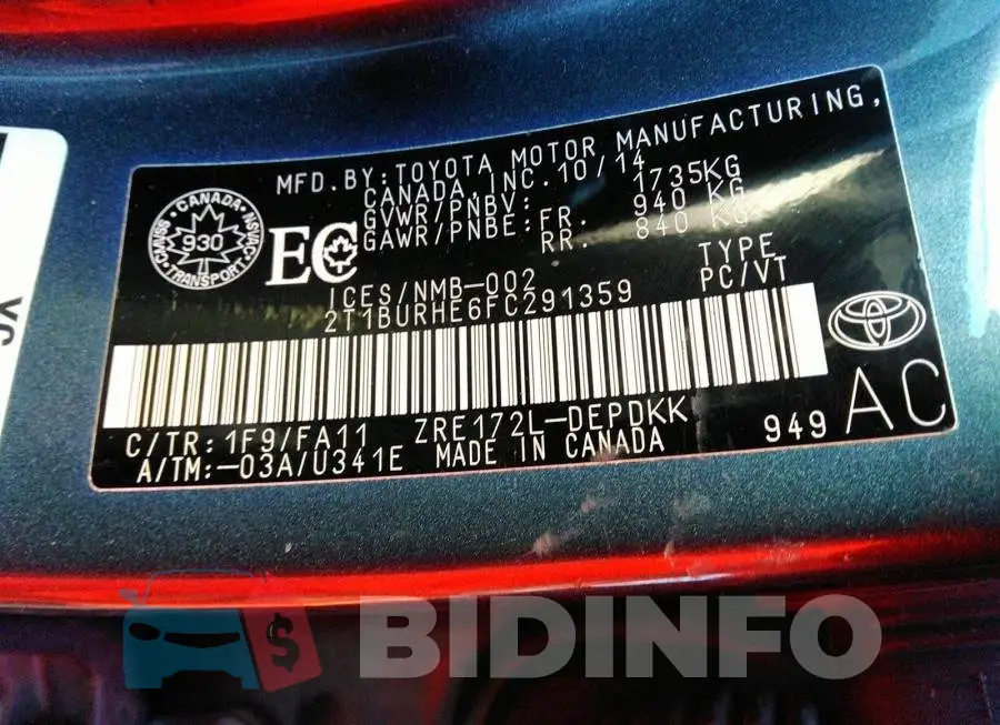 2T1BURHE6FC291359 Photo# 9