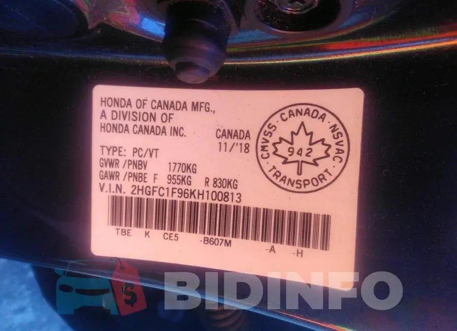 2HGFC1F96KH100813 Photo# 9