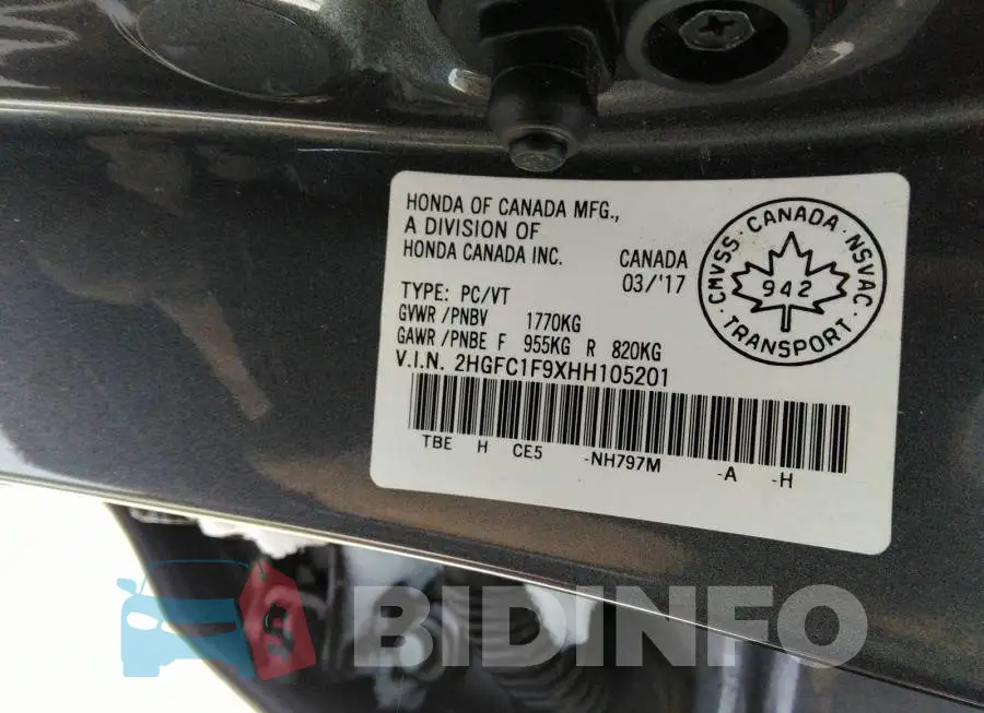 2HGFC1F9XHH105201 Photo# 9