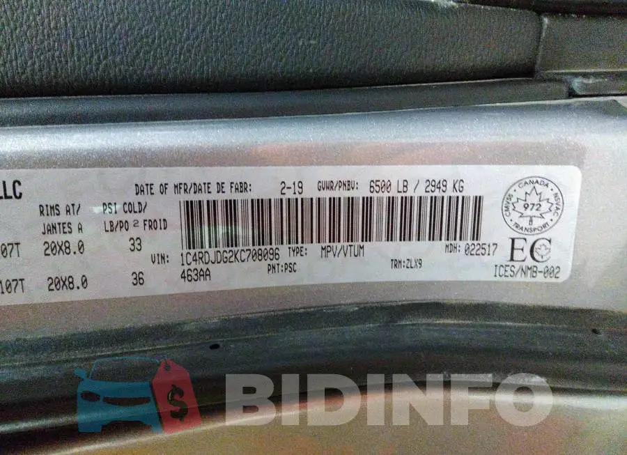 1C4RDJDG2KC708096 Photo# 9