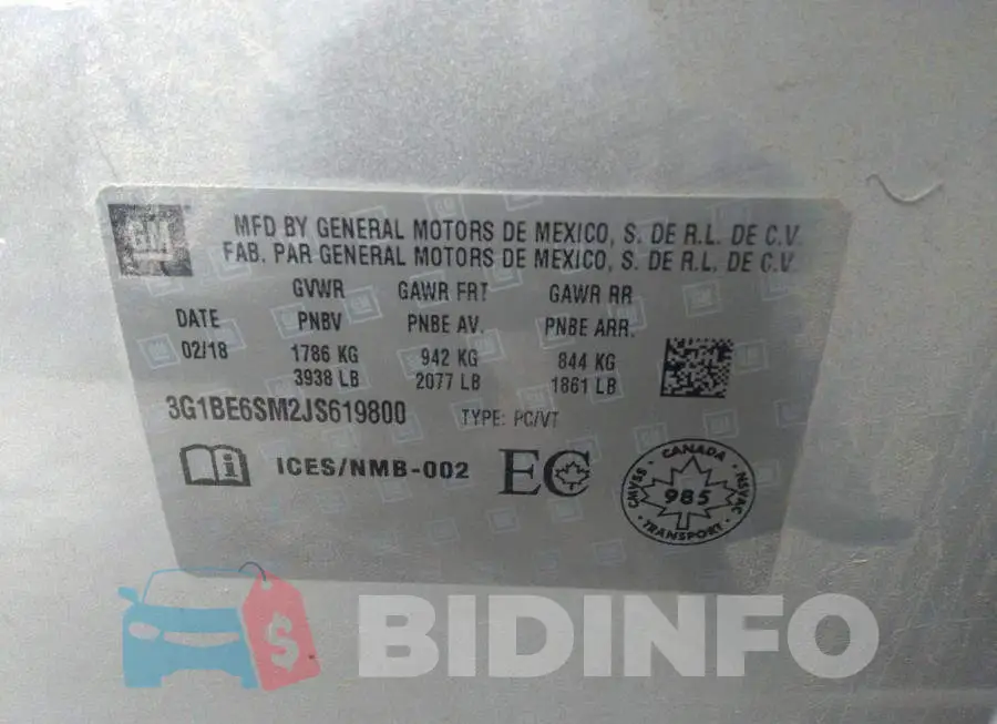 3G1BE6SM2JS619800 Photo# 9