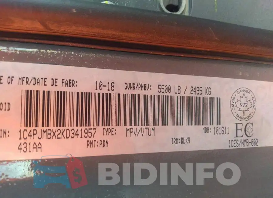 1C4PJMBX2KD341957 Photo# 9