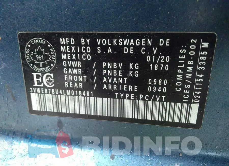 3VWEB7BU4LM018461 Photo# 9