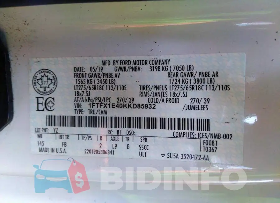 1FTFX1E40KKD85932 Photo# 9