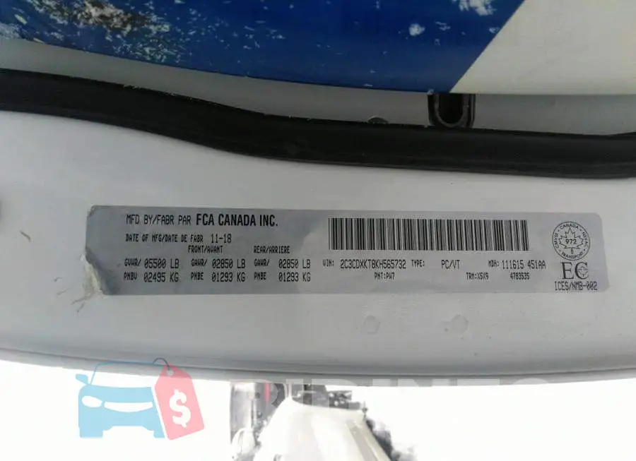 2C3CDXKT8KH565732 Photo# 9