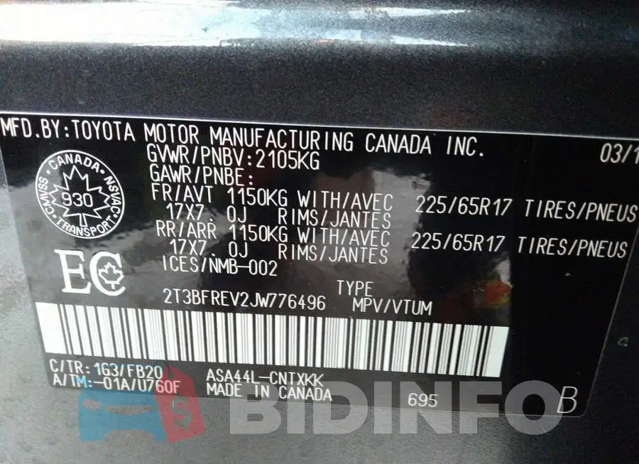 2T3BFREV2JW776496 Photo# 9