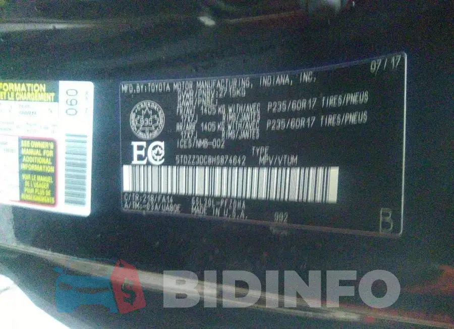 5TDZZ3DC8HS874642 Photo# 9