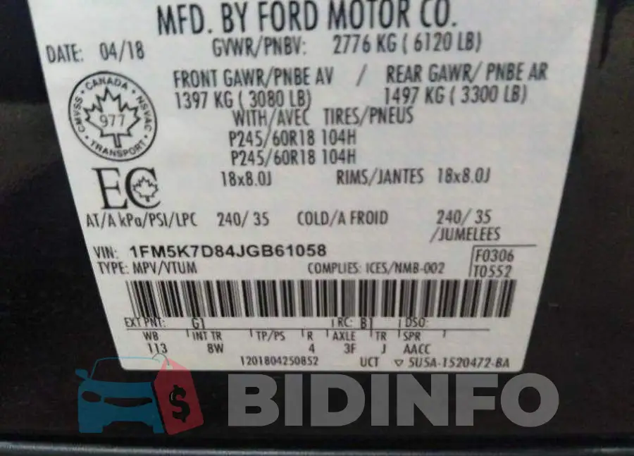 1FM5K7D84JGB61058 Photo# 8