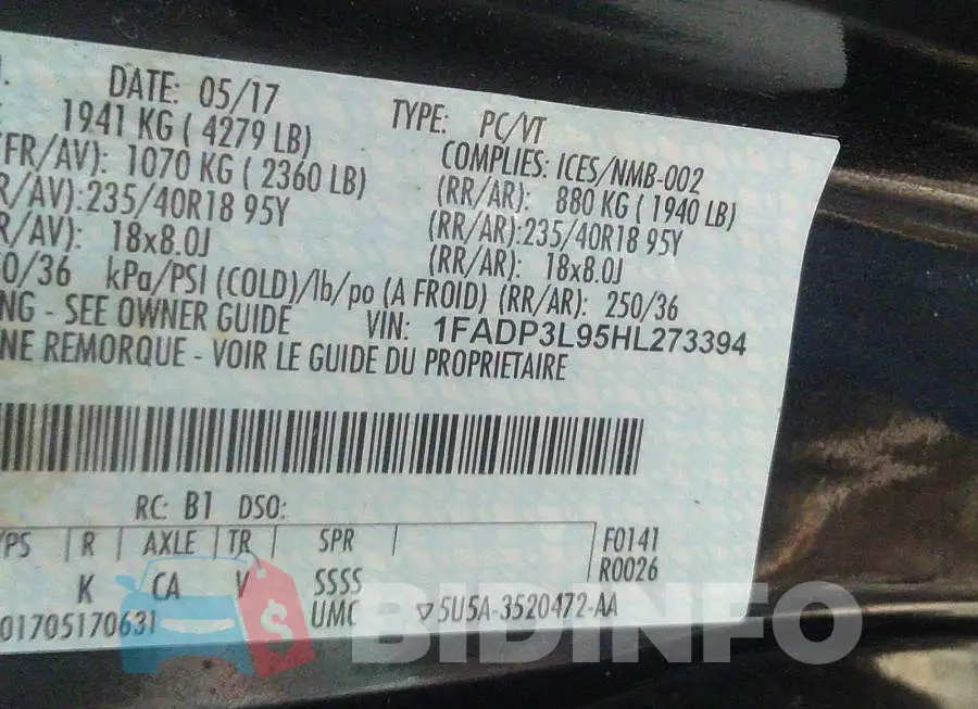 1FADP3L95HL273394 Photo# 9