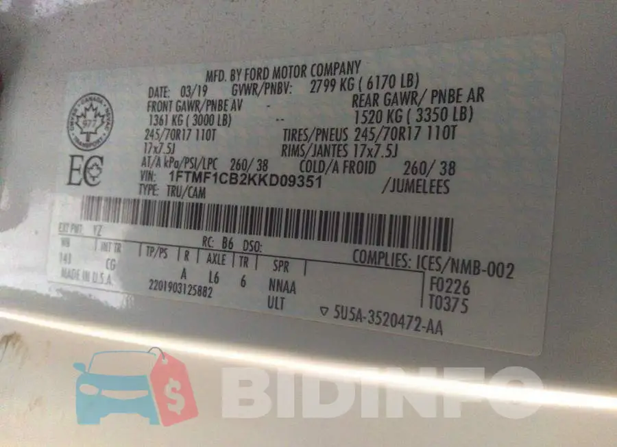 1FTMF1CB2KKD09351 Photo# 9