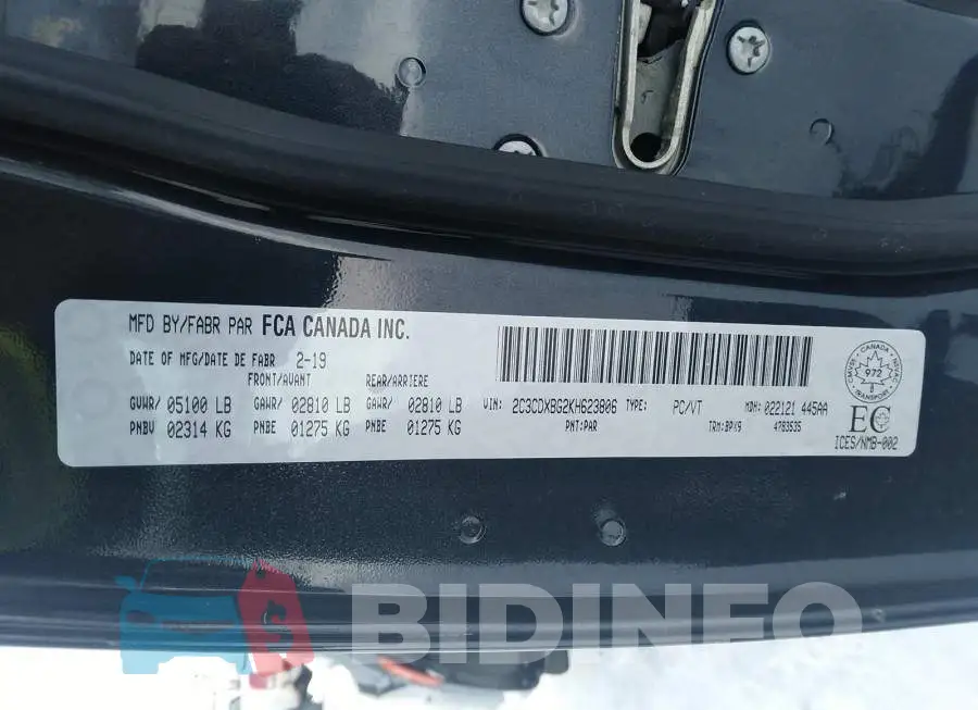 2C3CDXBG2KH623806 Photo# 9