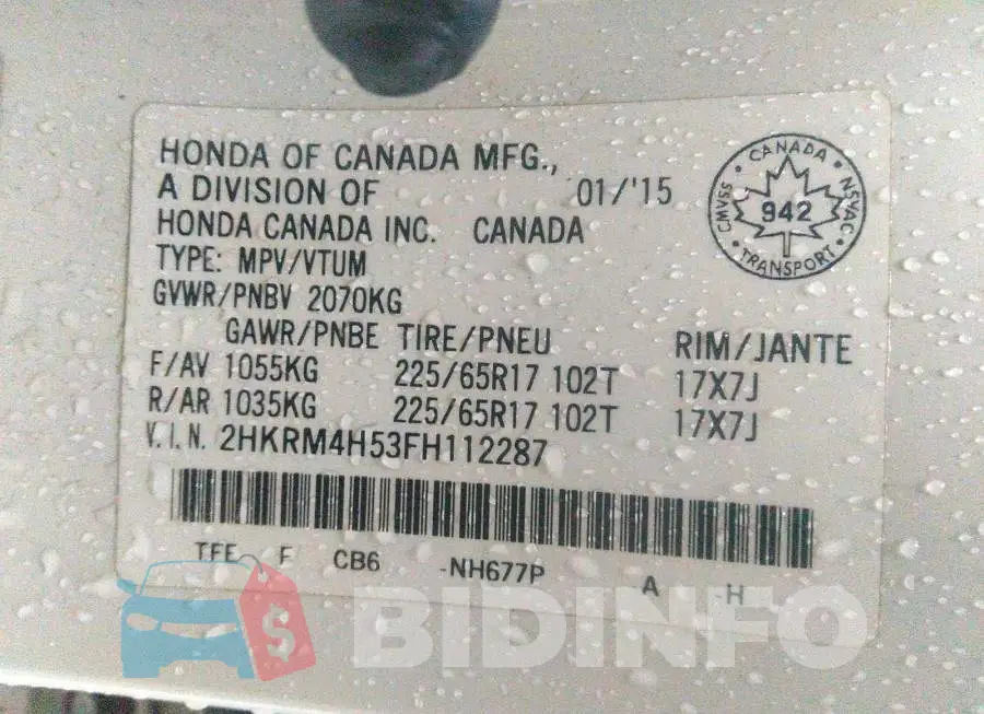 2HKRM4H53FH112287 Photo# 9