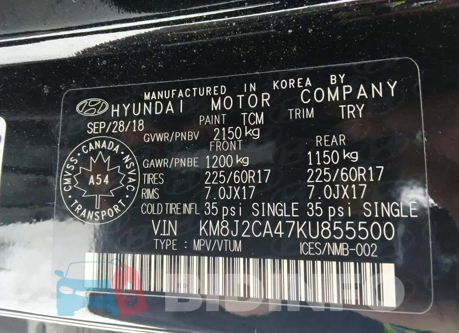 KM8J2CA47KU855500 Photo# 9