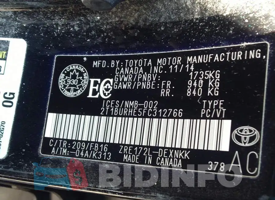 2T1BURHE5FC312766 Photo# 9