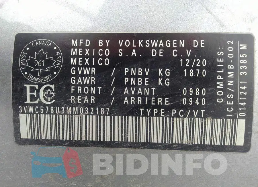 3VWC57BU3MM032187 Photo# 9