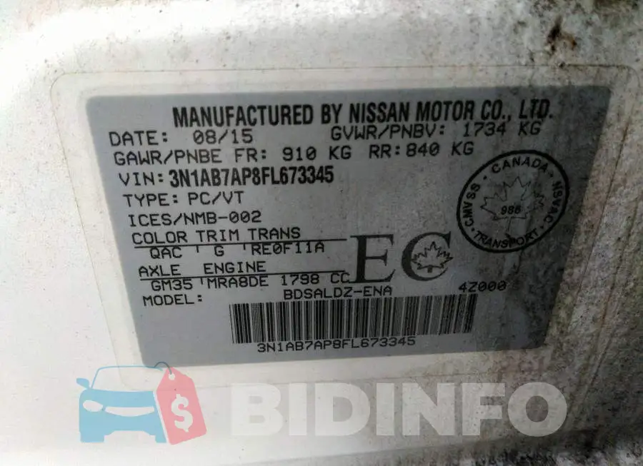 3N1AB7AP8FL673345 Photo# 9