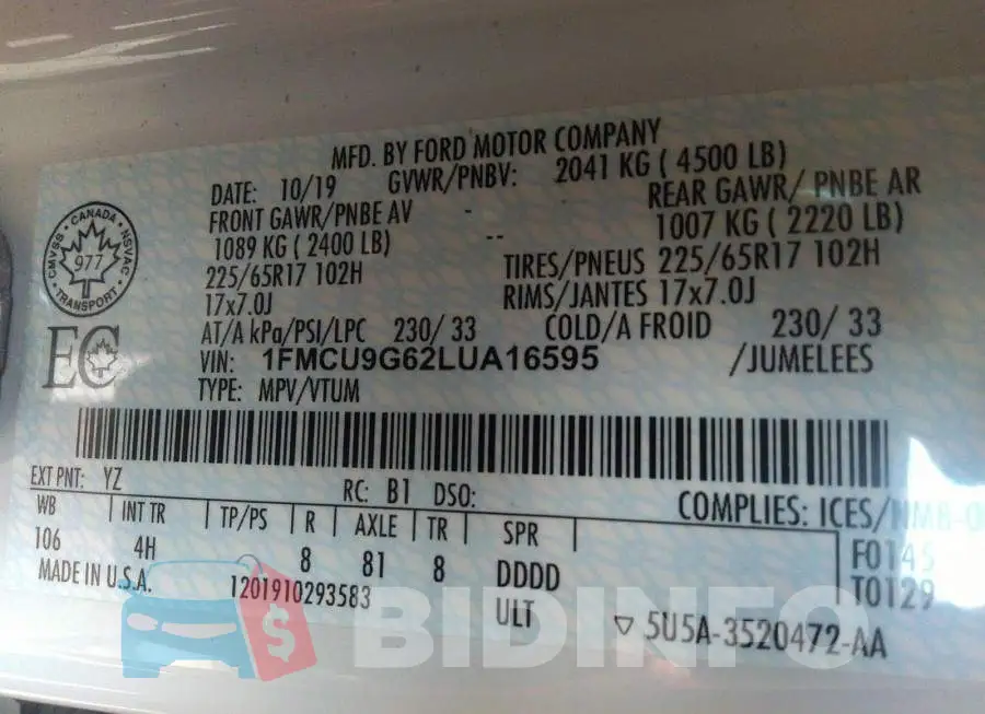 1FMCU9G62LUA16595 Photo# 9
