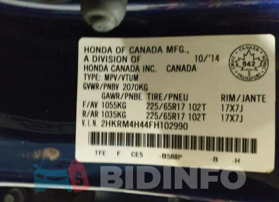 2HKRM4H44FH102990 Photo# 9