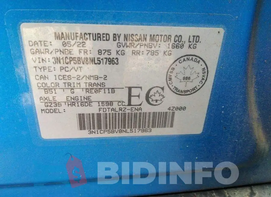 3N1CP5BV8NL517963 Photo# 9