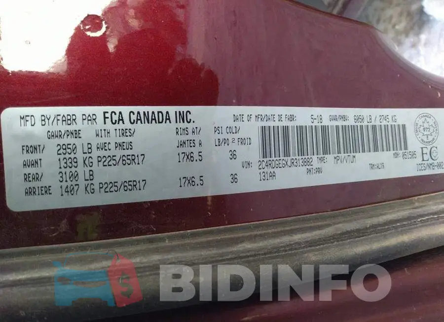2C4RDGEGXJR313882 Photo# 9