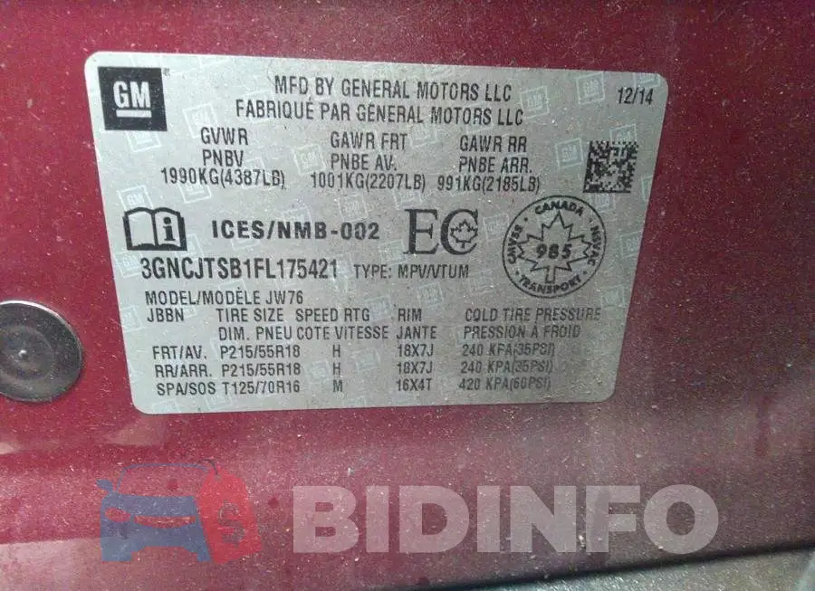 3GNCJTSB1FL175421 Photo# 9